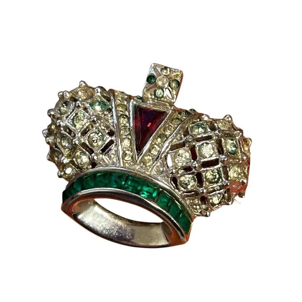 Coro Vintage Jeweled Coronation Crown Pin Brooch